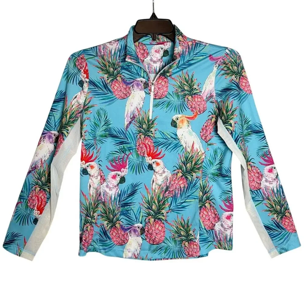 Tail Golf 1/4 Zip Jacket Tropical Parrot Pineapple Golf Pullover Mesh Size S